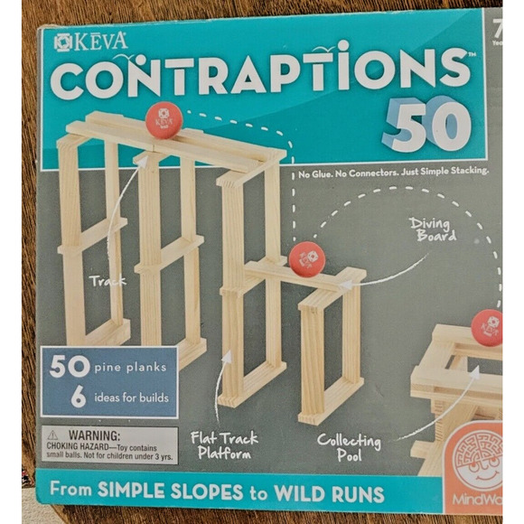 Contraptions 50 pc STEM Obstacle Building Game Wood Plank Set Mindware Keva - Picture 1 of 15
